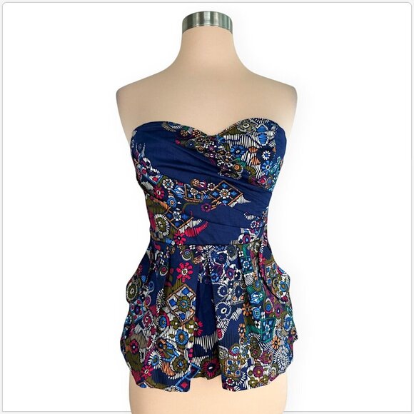 Anthropologie Fei Primula Corset Strapless Pockets Peplum Floral Bustier Top 2 - Picture 1 of 4